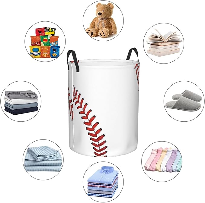 Laundry Basket Baseball Ball Collapsible Large Capacity,Dirty Clothes Basket Durable Lightweight Hamper With Handles Ideal For Clothes,Toys Home Organization19.6"L x 15.7"W,63L