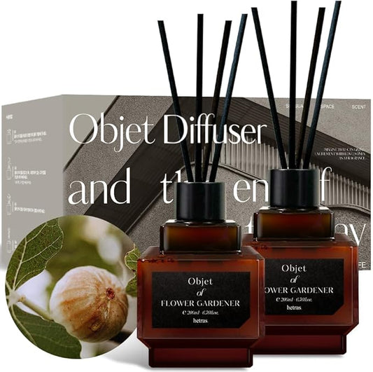 hetras Objet Diffuser Gift Set 6.7 fl.oz. 2 Pack | Muhwagwa- Sweet and Rich Fig Scent | Long-Lasting Scented Room Fresheners with 8 Reed Sticks for Home Fragrance Bedroom Bathroom Shelf Décor