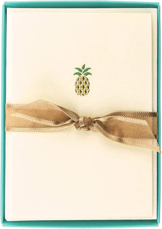 Graphique Pineapple La Petite Presse Boxed Notecards - 10 Embellished Gold Foil Pineapple Blank Cards with Matching Envelopes, 3.25" x 4.75"