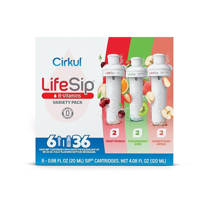 Cirkul LifeSip B-Vitamins Flavor Water Variety Pack, Makes 36 Drinks, No Sugar, Zero Calorie Drink Mix, (2 Fruit Punch, 2 Strawberry Kiwi, 2 Honeycrisp Apple)