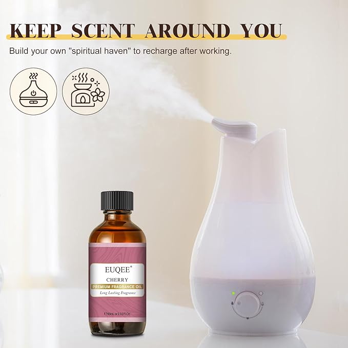 EUQEE 2.02 Fl oz Cherry Fragrance Oil, 60ml Premium Cherry Essential Oil with Glass Dropper for Diffusers, Candle & Soap Making
