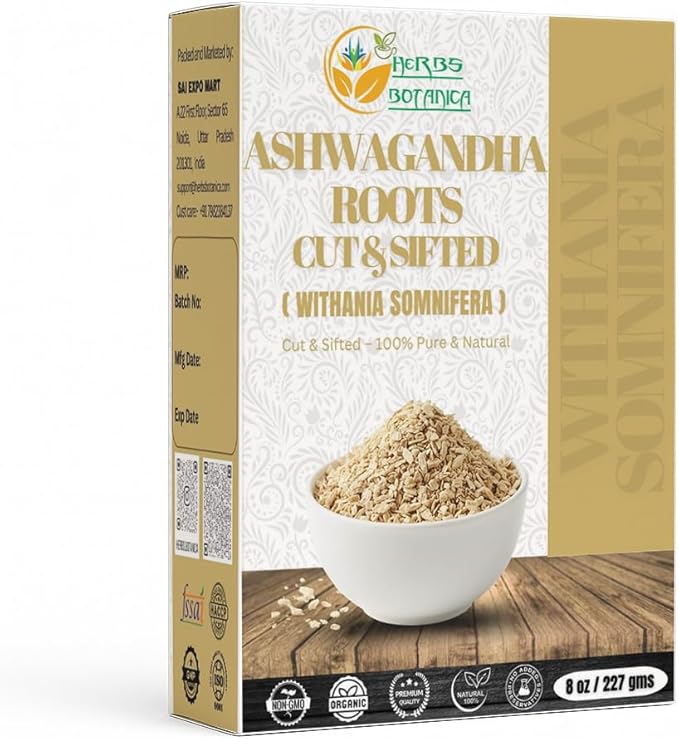 Herbs Botanica Ashwagandha Root Tea Loose Leaf for Herbal Tea, Ashwagandha Tea Herb Supplements, Withania Somnifera for Immune Support and Strength 3-5 mm Cuts Size 8 Oz Package