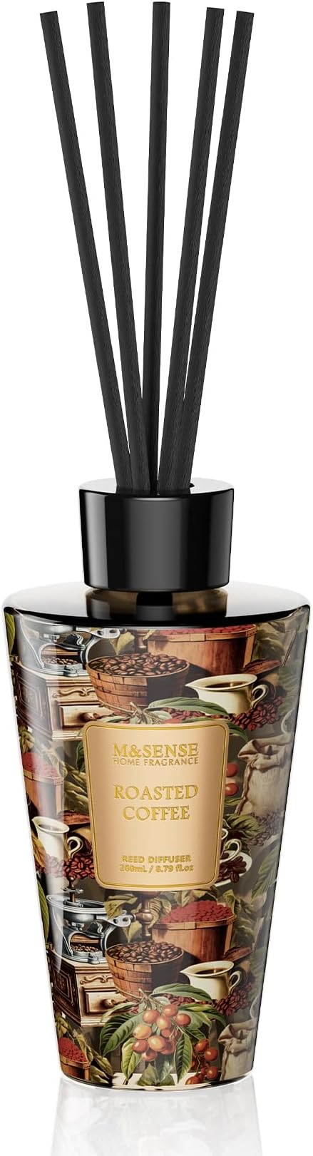 M&SENSE Roasted Coffee Reed Diffuser Set - 8.79fl oz Home Fragrance Non-Toxic Essential Oil Diffuser with All Natural Sticks, Long Lasting Air Freshner Gifts for Home Fragrance Decor