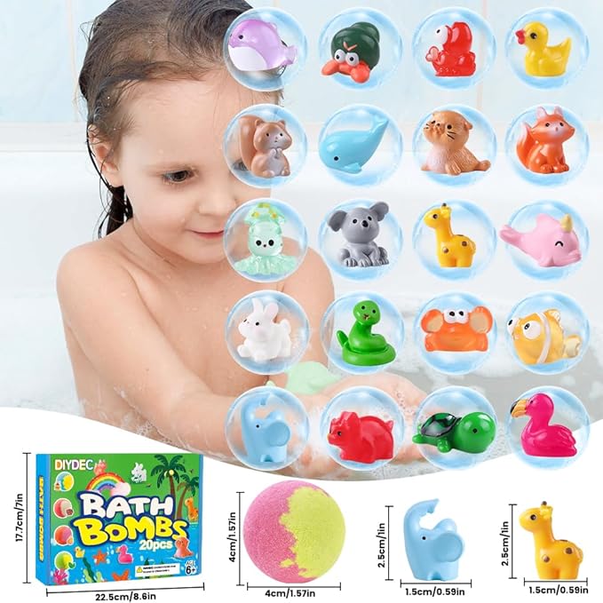 DIYDEC 20pcs Bath Bombs with Surprise Inside Bath Bombs with Mini Resin Animals for Kids Adult Valentines Easter Bubble Bath Great Gift for Christmas Halloween Boys Girls Birthday