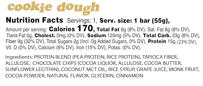 Alio Protein Bars - Cookie Dough (12 Bars) – Free From The Top 9 Food Allergens, High Protein, Low-Calorie, Vegan, Gluten-Free, Nut-Free, Non-GMO, Plant-Based, Seed Oil Free, Delicious & Healthy Snack