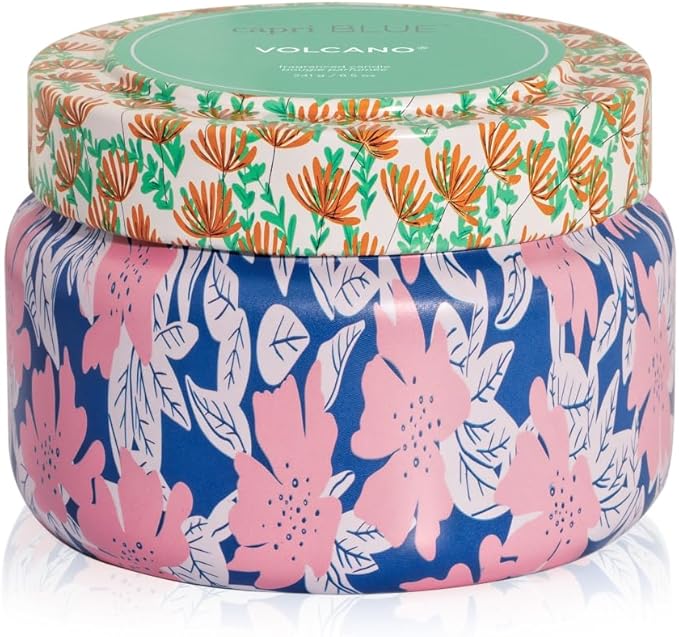 Capri Blue Scented Candles for Women & Men - Pattern Play Travel Tin Small Candles - Soy Wax Blend - Luxury Home Decor with Notes of Tropical Fruits and sugared Citrus (Volcano, 8.5 oz)