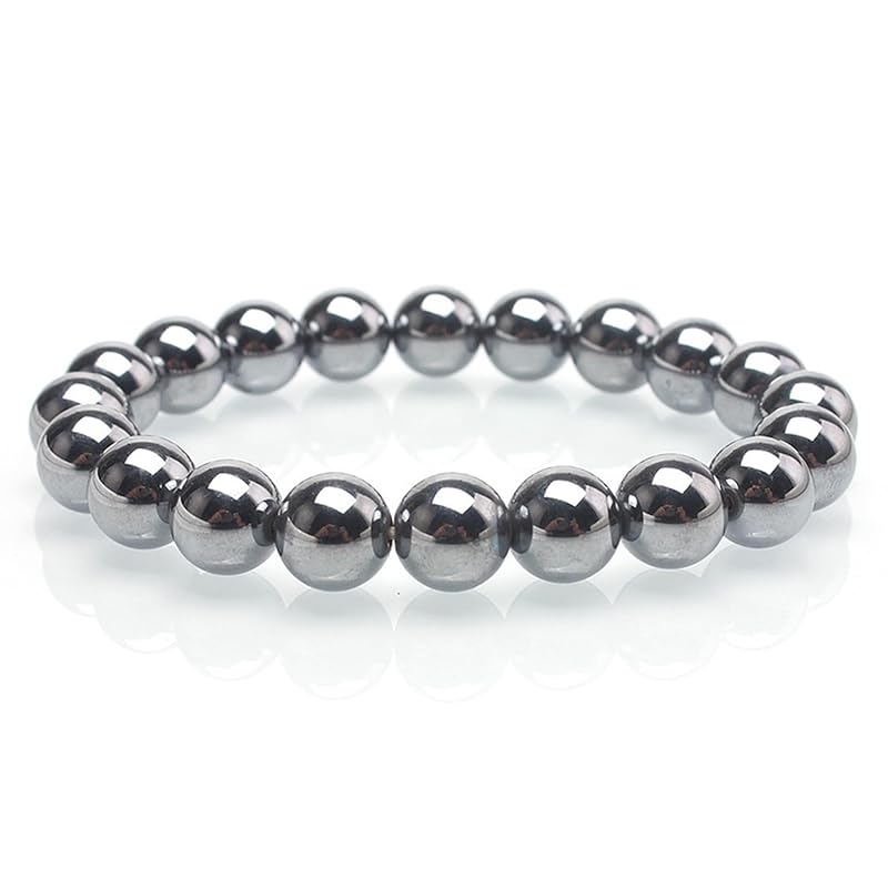 Hematite Beaded Bracelets For Men Protection Bracelets For Women Chakra Feng Shui Stretchy Health & Healing Stone 8mm Beaded Bracelets Lucky Stretch Elastic Handmade Bracelets(Hematite)