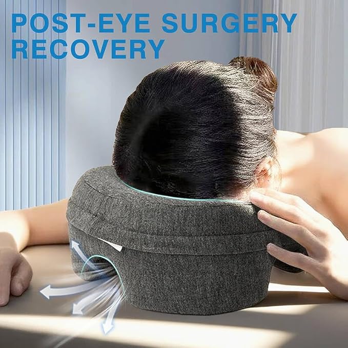 Face Down Pillow for Bed, Massage Headrest Face Pillow After Eye Surgery, Memory Post-Eye Recovery or Beach Tanning, Prone Sleepers with Breathable Desig (Dark Gray)