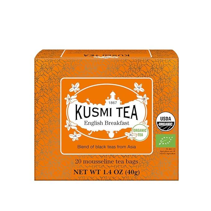 Kusmi Tea - English Breakfast - Organic English Breakfast Black Tea - Ceylon & Assam Black Teas - Smooth, Flavourful, Robust, Caffeinated Tea - 20 Tea Bags