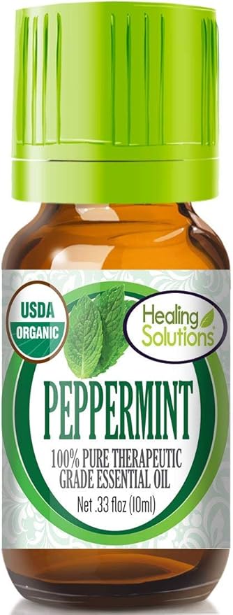 Healing Solutions Organic Peppermint Essential Oil 0.33 oz (10ml), Pure, Undiluted, Therapeutic Peppermint Oil for Hair and Skin
