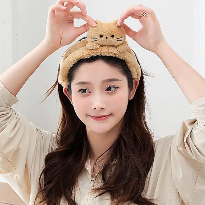 PERFECTSIGHT Spa Headband for Washing Face, 2 Pack Cute Hair Band for Shower Yoga Beauty Skincar Party, Soft Fluffy Makeup Headband, Kawaii Facial Headbands for Woman Girls, Kitty