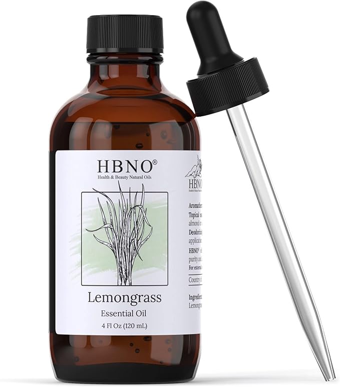 HBNO California Bottled Lemongrass Essential Oil 4 fl oz (120ml) - Natural Lemongrass Oil, Perfect for Cleaning, Aromatherapy, DIY, Soap & Diffuser -