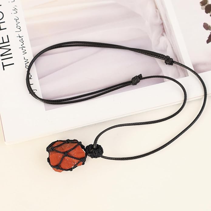 Handmade Natural Gemstone Crystal Pendant Necklace Stone Holder Necklace Cord Net Necklace with Adjustable Length for Women Men