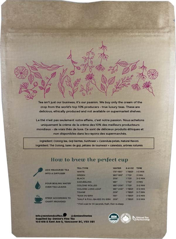 Denise's Fine Tea, USDA Organic, Oolong Goji Berry, Flavoured Oolong Tea, Loose Leaf (100g)