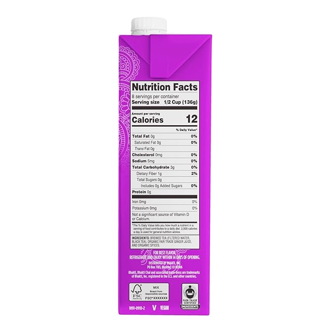 Bhakti Chai Tea Concentrate | Sugar-Free, Organic Fresh Ginger, Black Tea, Spiced, Dairy-Free, Vegan (Pack of 3)