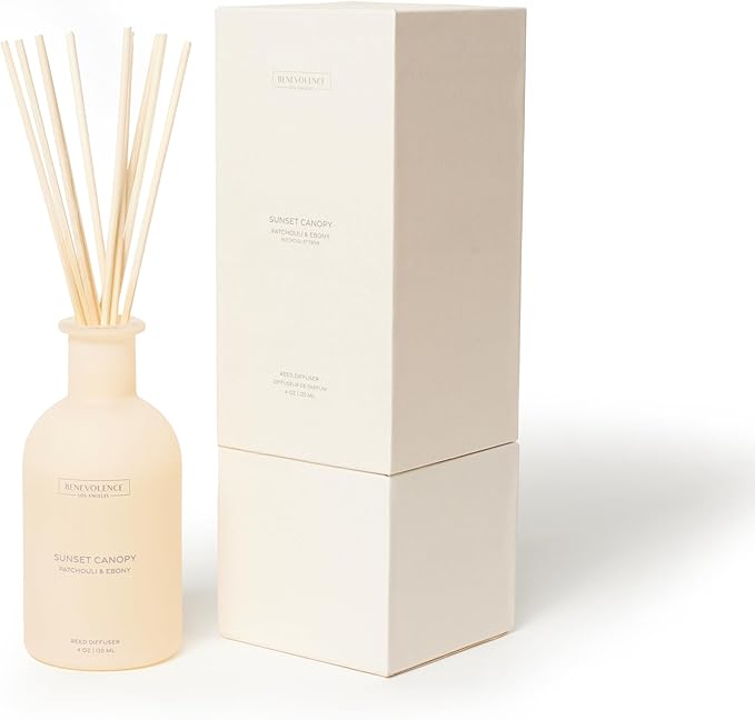 Benevolence LA Reed Diffuser for Home | Patchouli & Ebony | Elegant Home & Bathroom Decor | Long-Lasting Oil Diffuser Sticks | Malibu Sands Collection