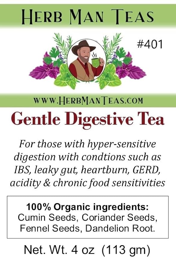 IBS DIGESTIVE TEA for sensitive digestion for leaky gut, IBS, gas, bloating used clinically & formulated by master herbalist Khabir - - 100% Organic, Non-GMO, No Additives