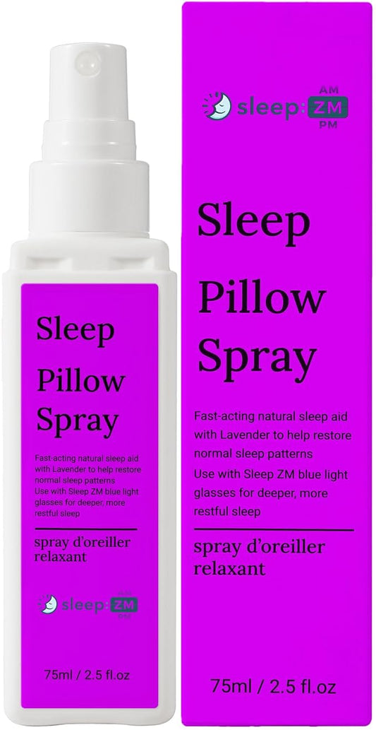 Lavender Pillow Sleep Spray – Natural Relaxation and Calming Mist with Essential Oils for Deep Sleep – Use with Sleep ZM Blue Light Glasses – 2.5 fl oz Home and Travel Size Aromatherapy Spray