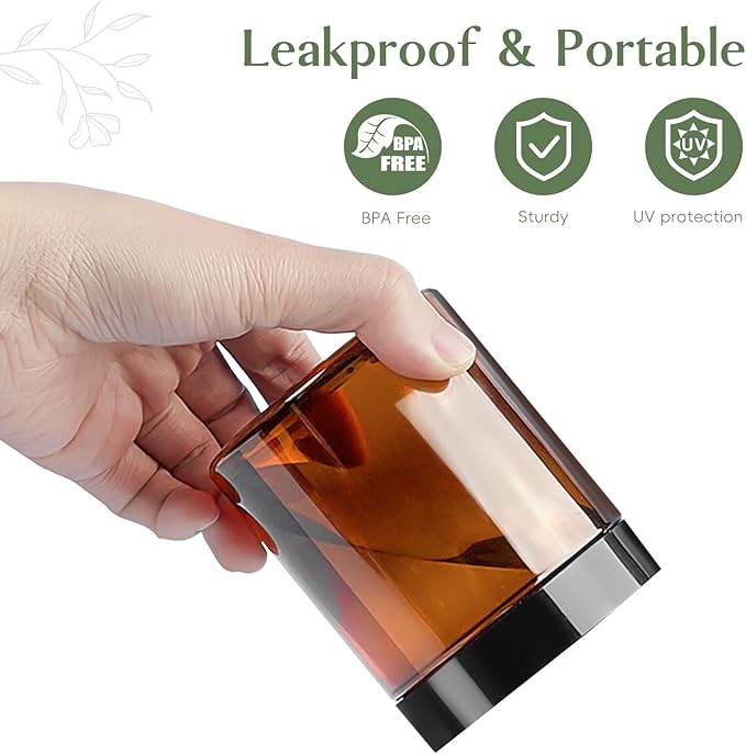 Qeirudu 8 oz Amber Plastic Jars with Lids and Labels, 12 Pack Empty Brown Body Butter Containers for Body Scrub, Cosmetic Beauty Products, Creams and Lotion