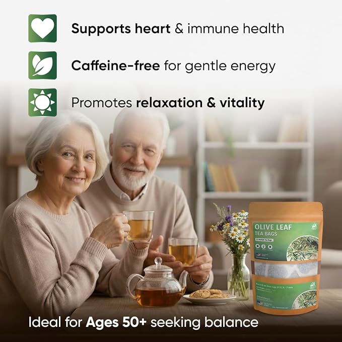 Olive Leaf Tea Bags – 25 Bags (Premium Dried Olive Leaf Tea - 25 Count), Natural Extract Caffeine-Free Herbal Tea for Health & Immune Support