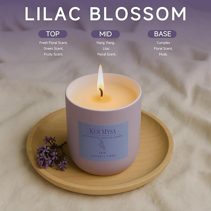 Lilac Blossoms Natural Soy Candle Non Toxic for Home Scented, Purple Aromatherapy Candle Décor Birthday Gifts Ideas for Her Women Mom Daughters Friends, 6.4 Oz