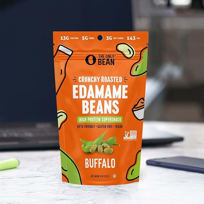 The Only Bean - Crunchy Roasted Edamame Beans (Buffalo), Keto Snacks, Healthy Snacks For Adults and Kids, Low Carb High Protein Snacks, Gluten Free Snack, Vegan Keto Food - 4 oz (3 Pack)