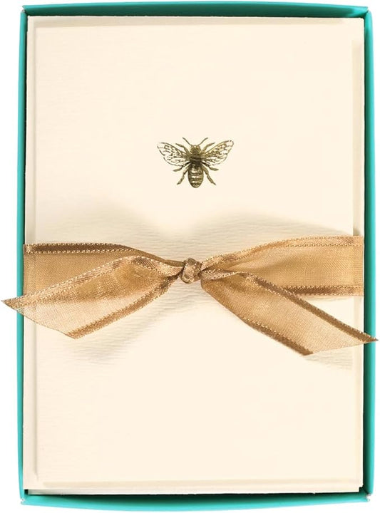 Graphique Bee La Petite Presse Boxed Notecards - 10 Embellished Gold Foil Blank Cards with Matching Envelopes and Storage Box, 3.25" x 4.75"