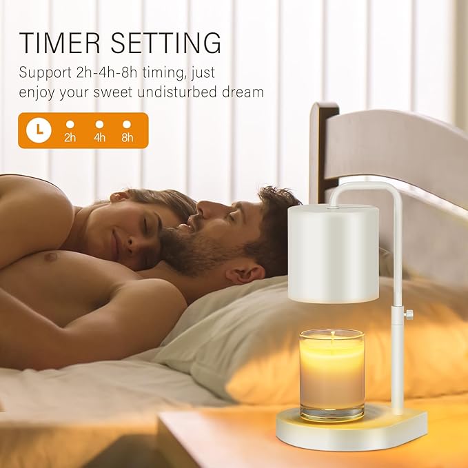 Candle Warmer Lamp 2 Pack Adjustable Height Dimmable Candle Lamp Warmer with Timer Compatible with Large Jar Candles No Flame Scented Candle Warmer with 2 Bulbs Mothers Day Gift -White