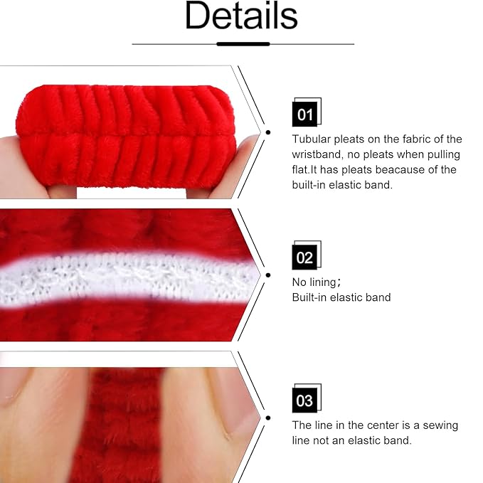 Velscrun 6 Pack Spa Headband, Makeup Headband, Face Wash Headbands, Skincare Headbands, Red Sponge Hair Band Bow Tie Spa Head Band for Washing Face Wristband Set Hair Accessories for Women Girls Gifts