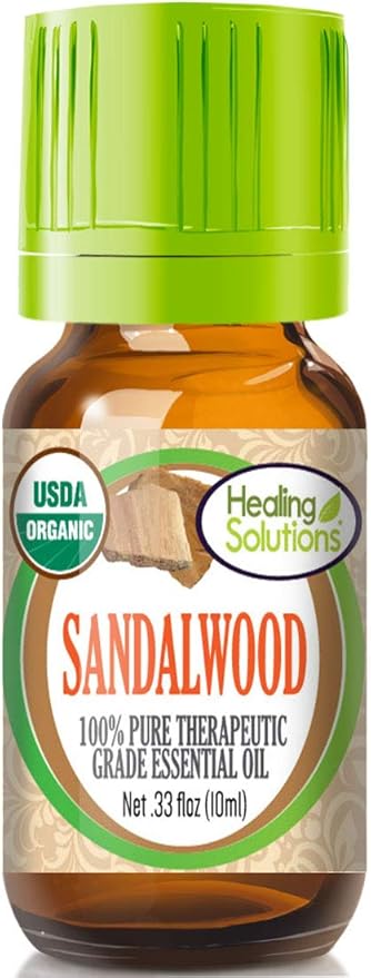 Healing Solutions Australian Sandalwood Essential Oil, Organic Sandalwood Oil – 0.33 oz (10 ml) - Pure - for Diffuser, Hair, Skin, & Aromatherapy - Therapeutic Grade
