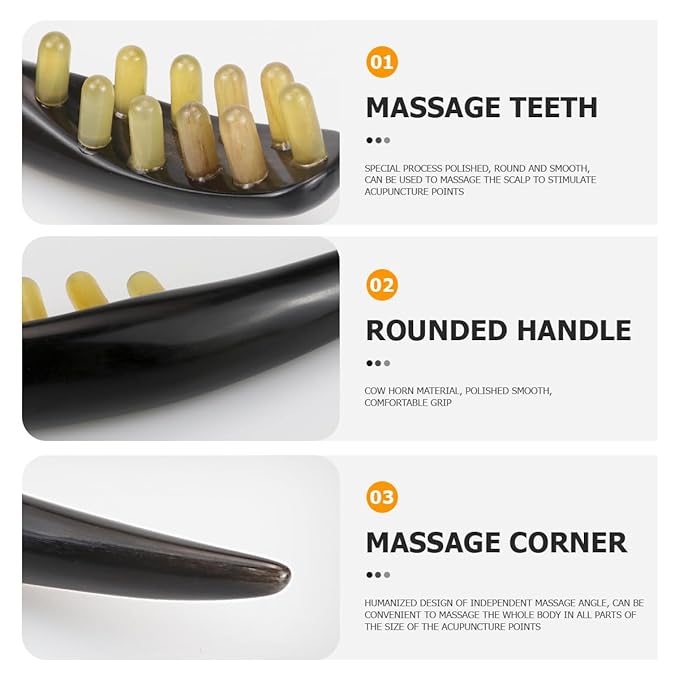 FERCAISH Ox Horn Massage Tool for Back, Neck, Eyes and Face - Meridian Head Scraping Stick for Guasha Therapy and Trigger Point Treatment