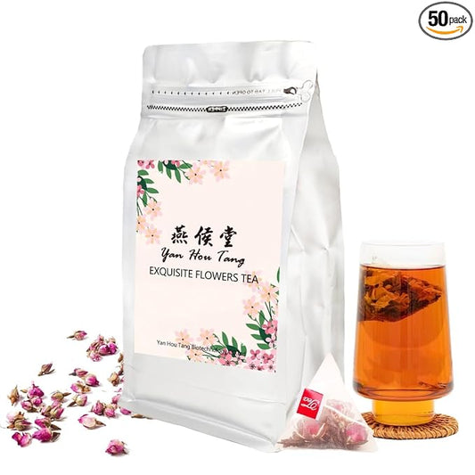 Eilin YHT Rose Black Tea Bags with Red Flower Petals 50 Counts x 3grams