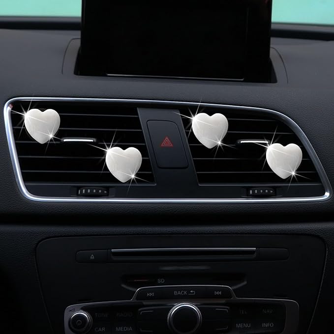 4 Pcs Heart Air Vent Clips, Cute Heart Car Air Fresheners Vents Clips Funny Car Diffuser Vent Clips Car Interior Decor Charm Cute Car Accessories Car Decoration for Women (White)
