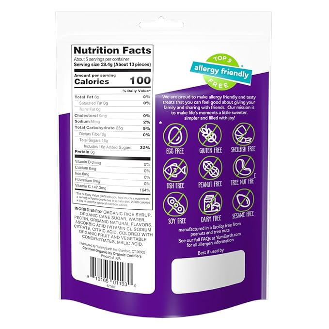 YumEarth Organic Fruit Snacks, 5oz. (Pack of 6), Allergy Friendly, Gluten Free, Non-GMO, Vegan, No Artificial Flavors or Dyes,5 Ounce (Pack of 6)