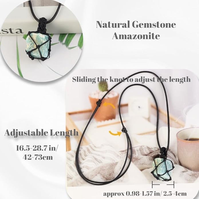 Handmade Natural Gemstone Crystal Pendant Necklace Stone Holder Necklace Cord Net Necklace with Adjustable Length for Women Men