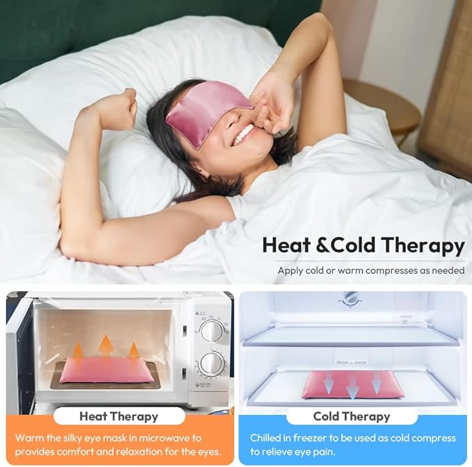 Lavender Eye Pillow for Yoga, Relaxation, Sleeping, Microwavable Weighted Eye Mask Heated for Meditation, Dry Eyes, Moist Heat Hot & Cold Eye Compress with Aromatherapy (Pink)