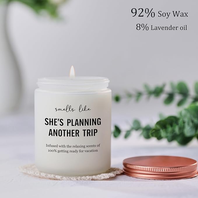 Best Travel Gifts for Women, Funny Gift for People Who Like Travel Hiking - Unique International Traveler Planner Vacation Retirement Present Candle