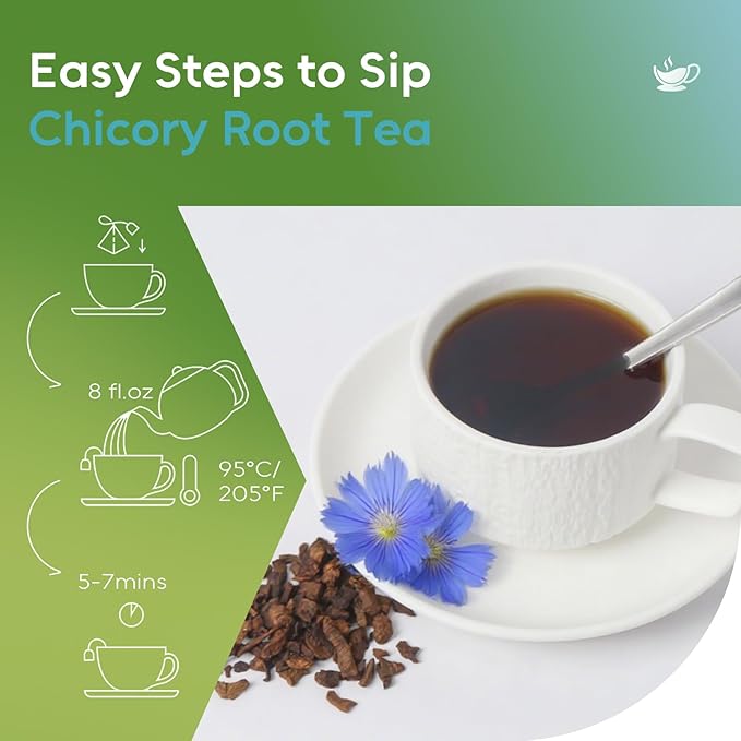 FullChea - Chicory Root Tea, 50 Teabags - Pure Chicory Root Herbal Tea - Coffee Alternative - Non-GMO - Caffeine-free - Support Liver Health & Rich in Antioxidants