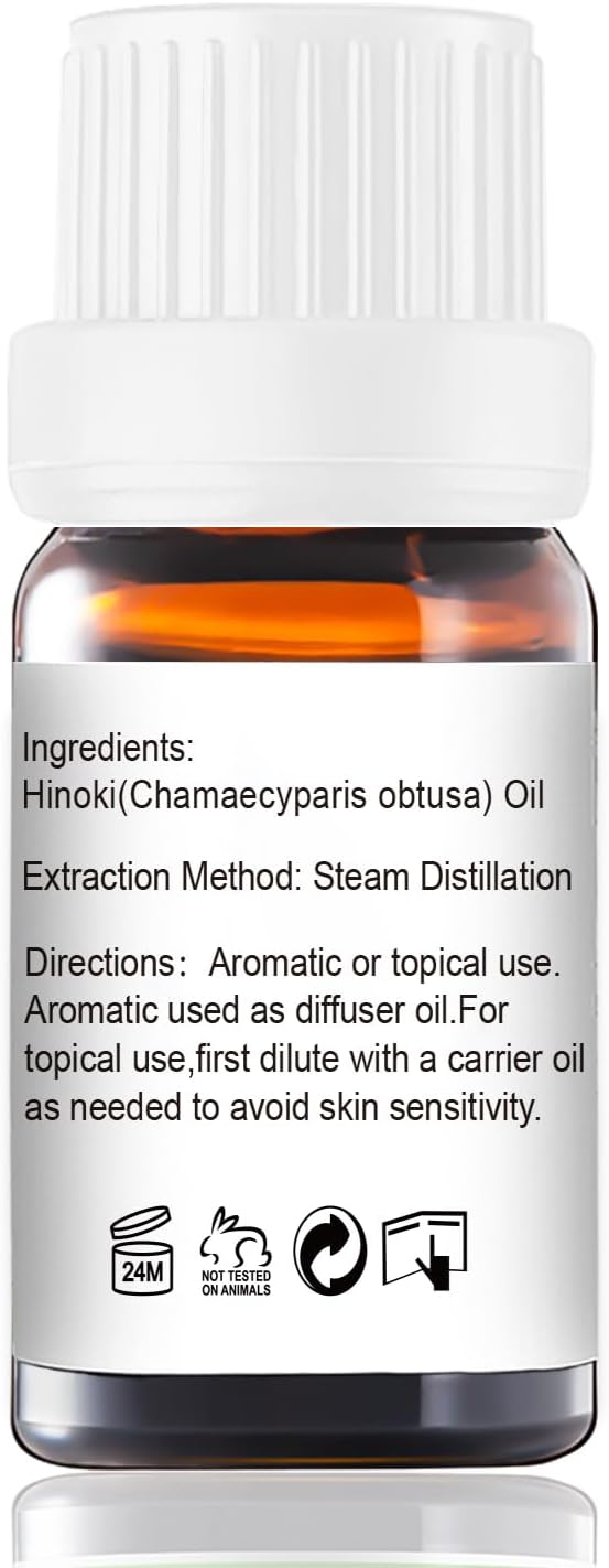 Hinoki Essential Oil 10ml - 100% Pure Natural Hinoki Oil for Diffuser, Aromatherapy, Hair Care, Massage, Fresh Woody Scent,