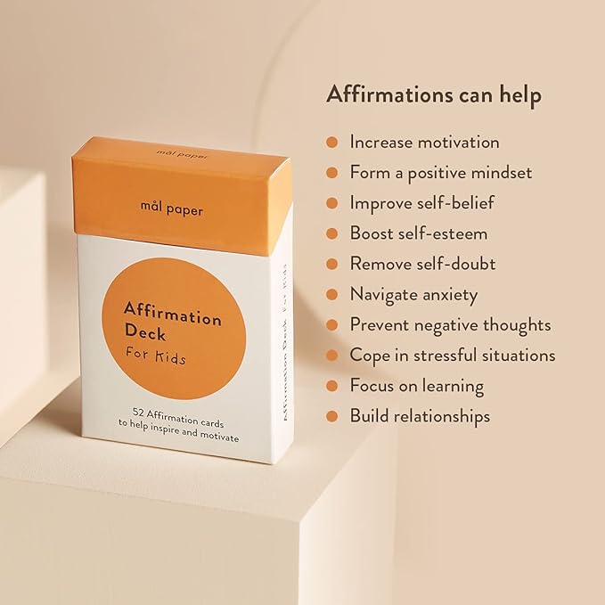 Mal Paper Kids Affirmation Card Deck - 52 Pack | Great for Mindfulness Challenge, Mantras, Meditation Tools, Inspirational Cards and as a Positive Thinking Tool | Great for Children Aged 6-12
