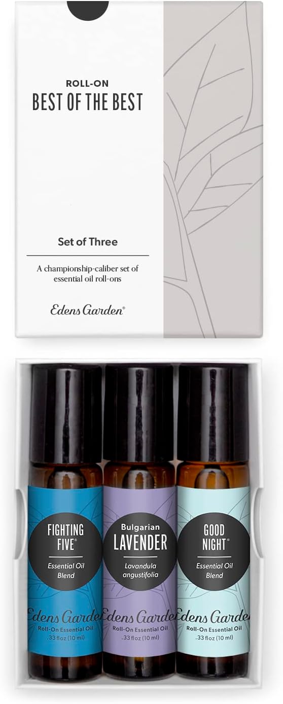 Edens Garden Essential Oils Best of The Best Roll-On 3 Set – 100% Pure Therapeutic Grade, Ready-to-Use Aromatherapy: Fighting Five, Good Night & Lavender Oil - for Skin & Home, 10 ml Roll-On/ 3 Pack