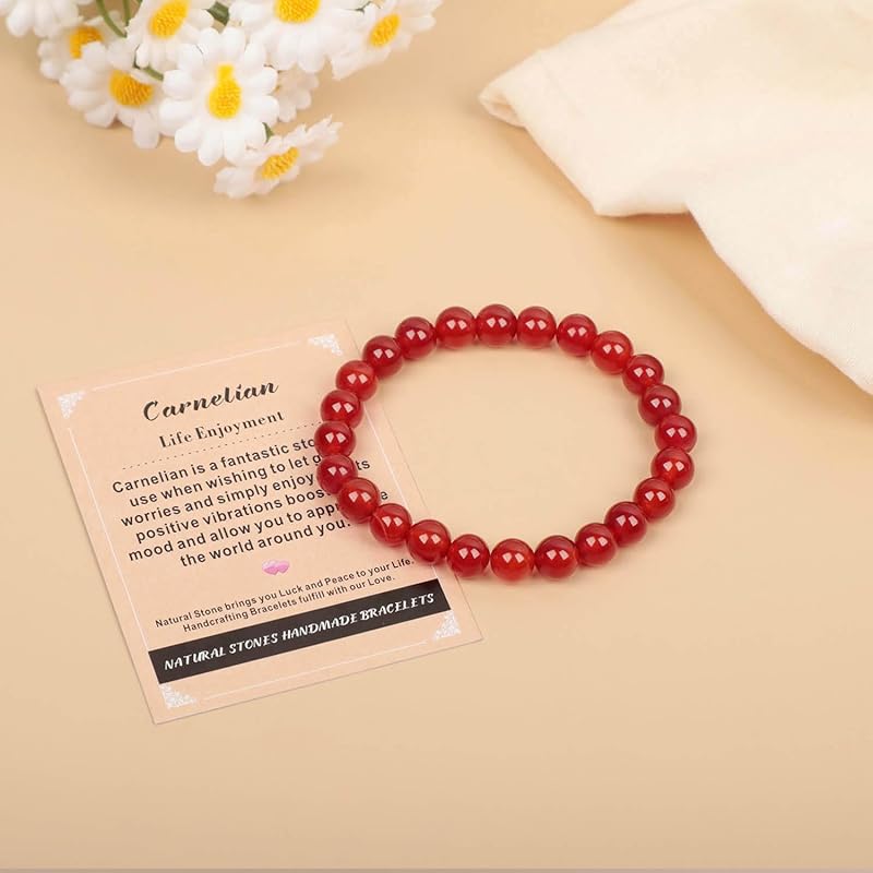 AD Beads Handmade Gemstone Stretch Elastic Bracelet Crystal Healing Reiki Nature's Beauty and Spiritual Essence Unisex (10mm, Carnelian (Life Enjoyment))
