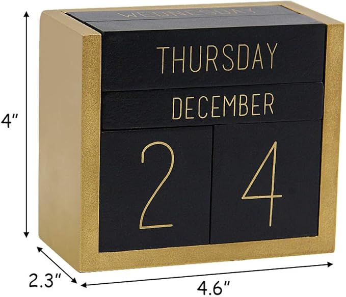 Juegoal Wooden Perpetual Calendar, Wooden Block Daily Calendar Office Desk Accessories (Black)