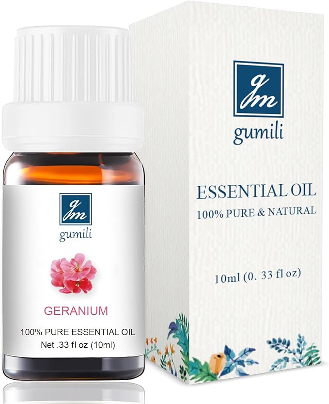 Geranium Essential Oil 10ml, 100% Pure Geranium Oil for Diffuser, Skin, Hair, Face, Soap & Candle Making, Aromatherapy & Massage
