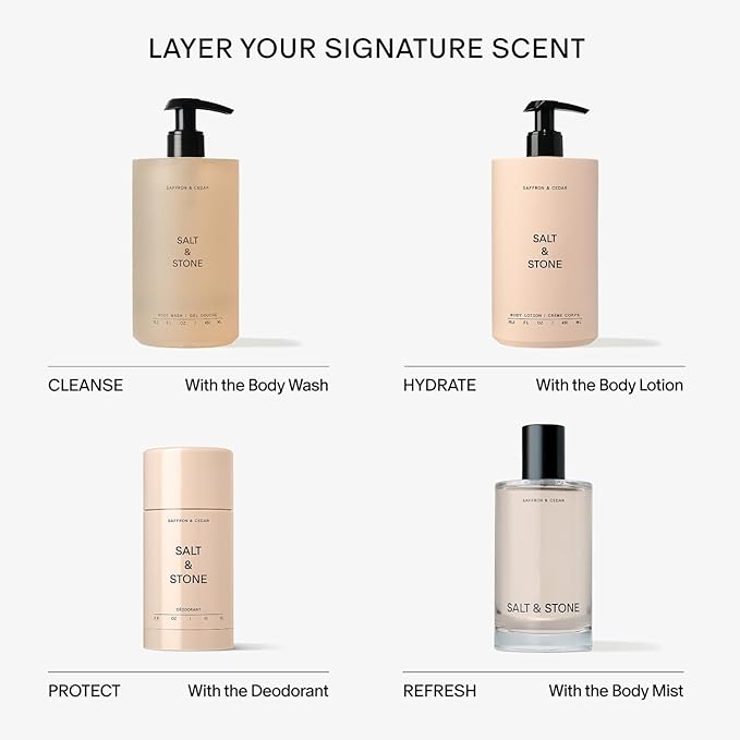 Salt & Stone Body Lotion for Women & Men | Hydrates, Nourishes & Softens Skin | Restores Dry Skin | Fast-Absorbing | Cruelty-Free & Vegan (Saffron & Cedar - 15.2 fl oz)