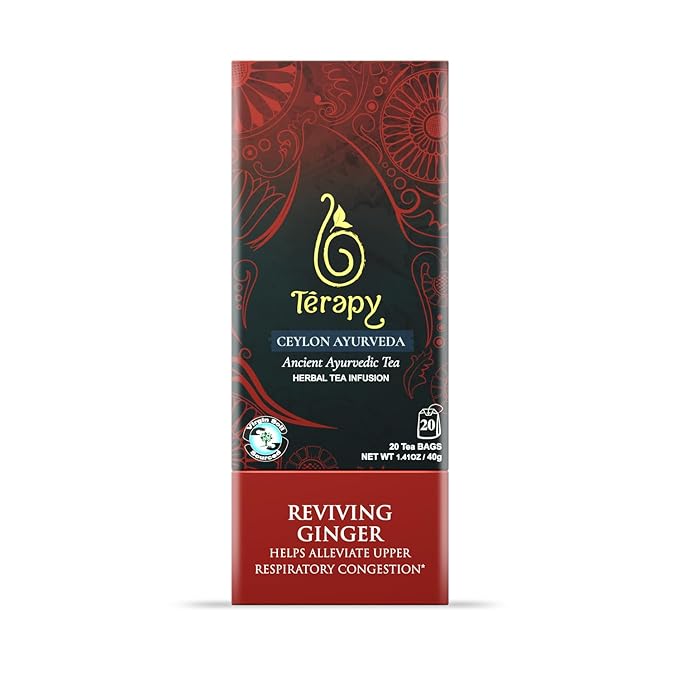 Térapy Ceylon GINGER & HONEY Tea | Organic Herbal Tea Bags | 100% Natural Ayurvedic Ingredients Including Organic Ginger, Wild Bee’s Honey, Ashwagandha & Lemongrass | 20 Individually Wrapped Tea Bags