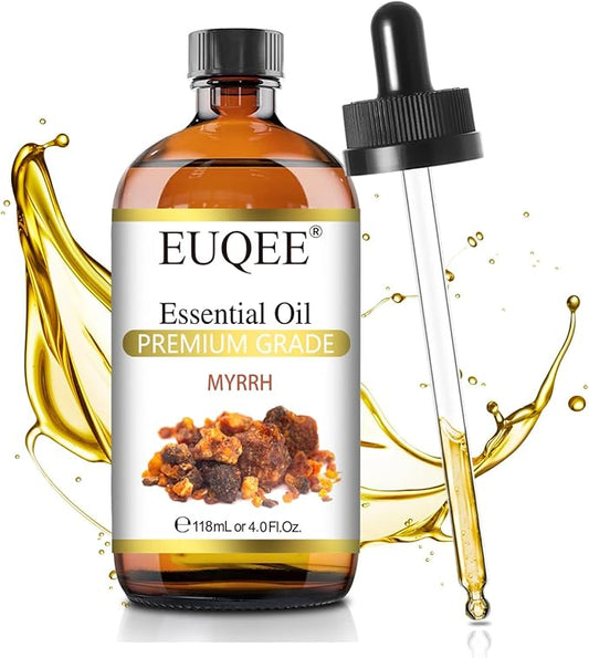 EUQEE Myrrh Essential Oil, Premium Myrrh Oil with Glass Dropper for Aromatherapy, Diffuser, Soap Candle Making - 4 Fl oz/ 118ML