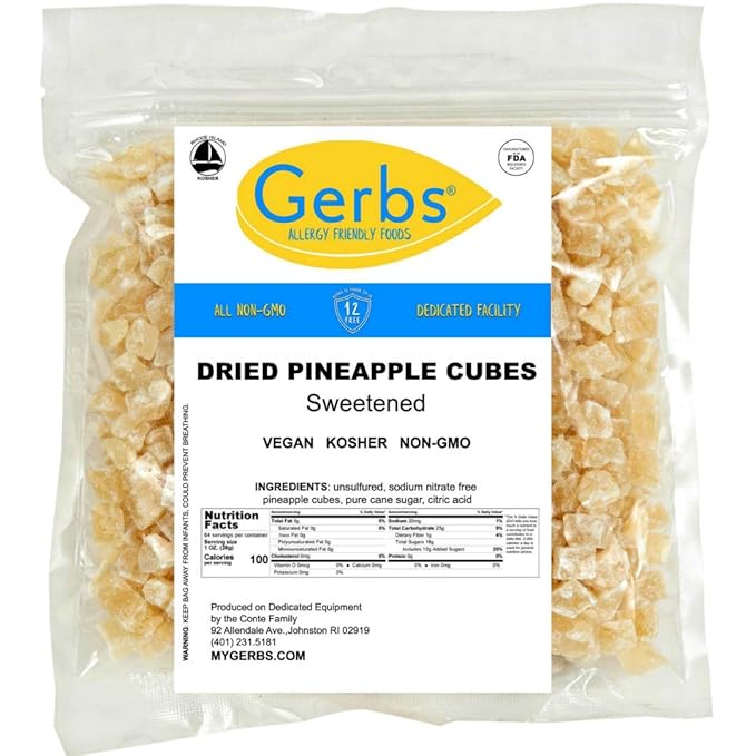 Gerbs Lightly Sweetened Dried Pineapple Cubes 4 lbs. | Unsulfured, No Additives, Resealable Bag | Naturally Sweet & Chewy | Top 14 Allergen-Free