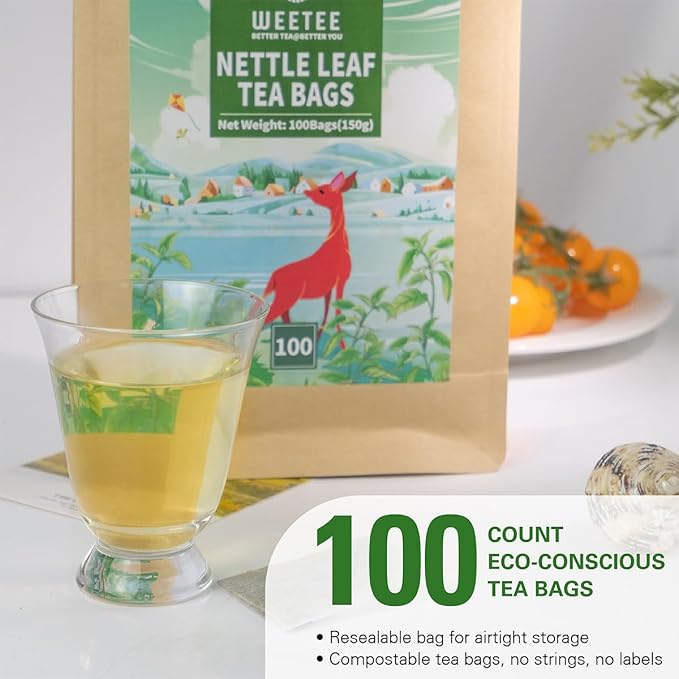 WT WEETEE Nettle Leaf Tea Bags, Made with 100% Pure Stinging Nettle Leaf, Natural Caffeine-free Herbal Tea Rich in Vitamins & Minerals,1.5g x 100 Counts