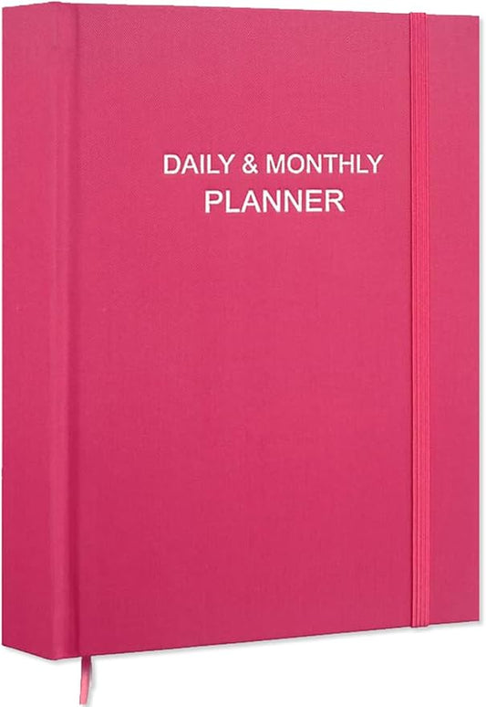Daily & Monthly Planner for 2025 2026 or Anytime - ADHD Planner Two Pages Per Day, Daily Planner Undated to Increase Focus, Eliminate Overwhelm, Achieve Your Biggest Goals, 8.5'' × 11'', Pink
